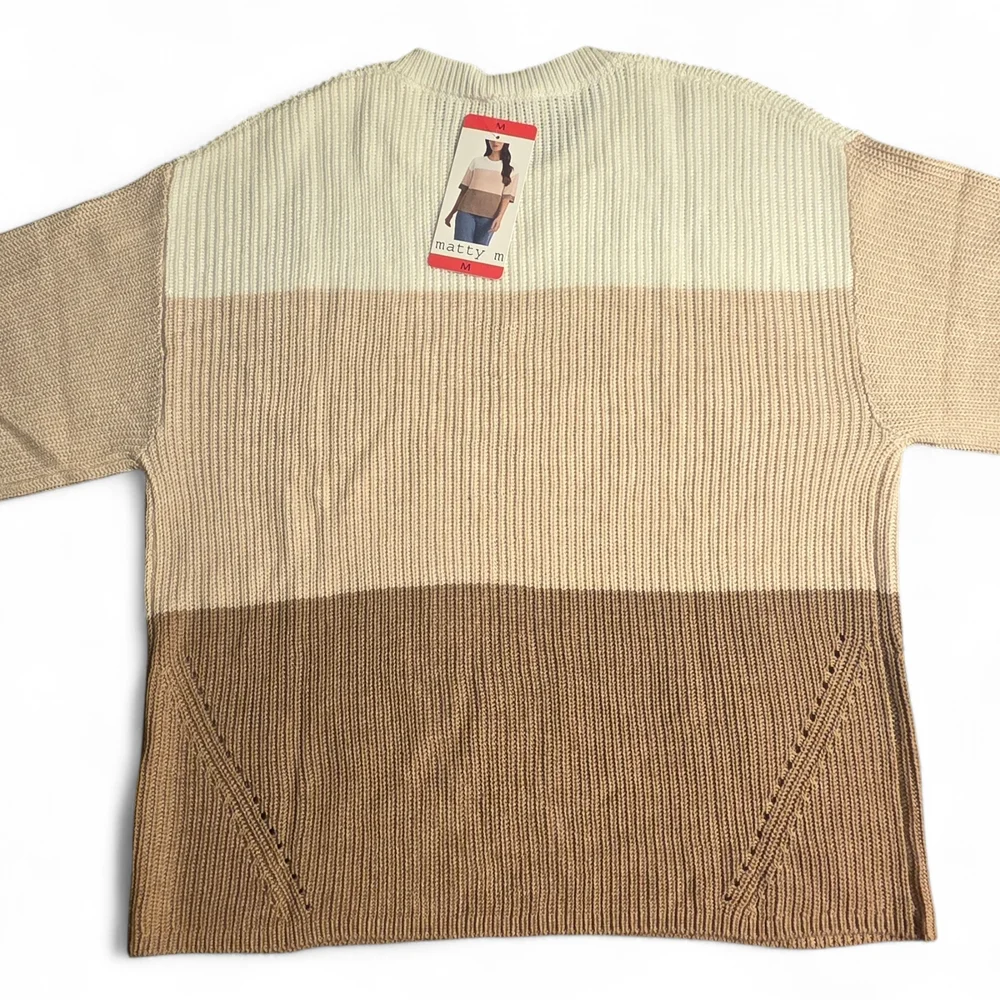 Matty M womans size Med, Tri-Tone Knit Sweater - Cream, Tan, Brown - Picture 3 of 4